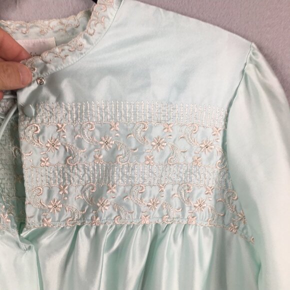 Vintage Barbizon Chemise Robe Set Womens M Mint Green Embroidery Satin Liquid - Picture 15 of 15